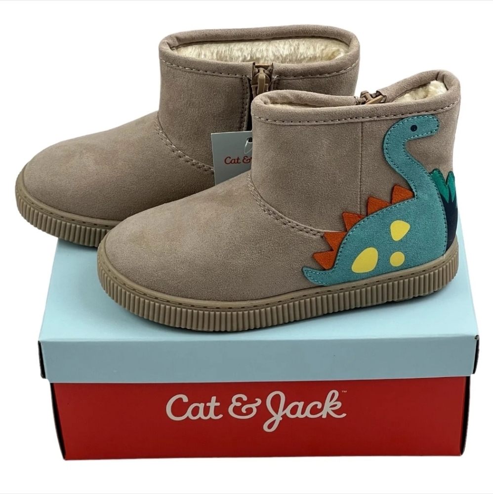 Cat & Jack Size 10 Boys Vesper Winter Boots Tan Faux Fur Inside